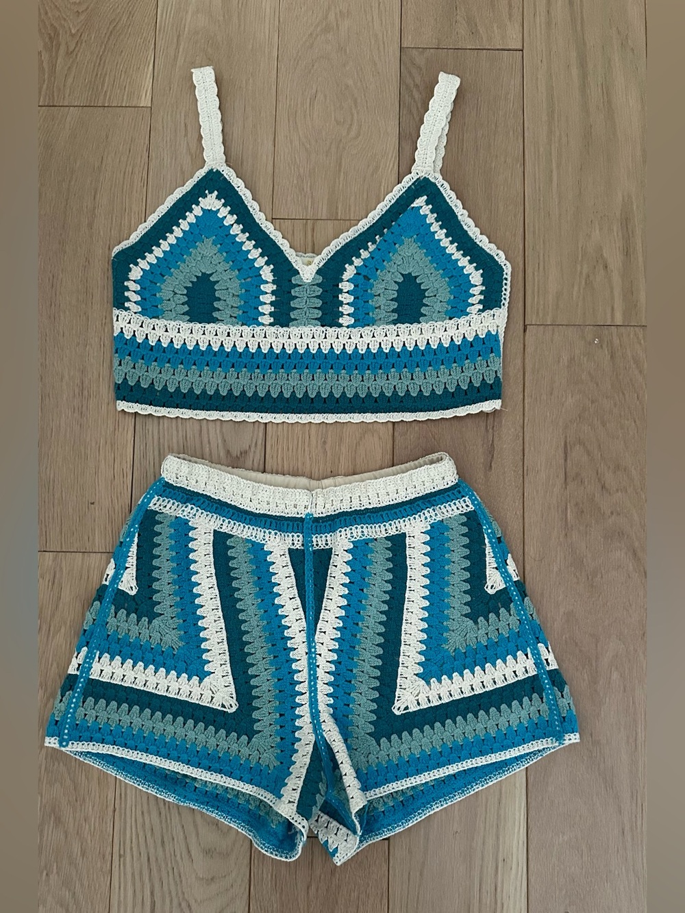 Two piece crochet knit shorts and tank set